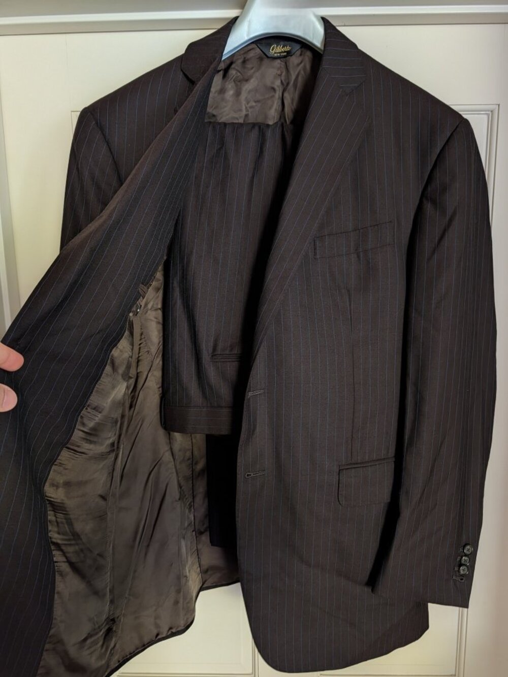 NWOT Giliberto Bespoke Handmade Brown Pinstripe Wool Full Canvas Suit US42R
